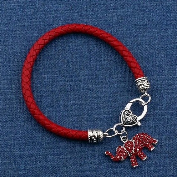 Браслеты со шнуром и подвесками в виде слона из сплава, страз и искусственной кожи, счастливые браслеты