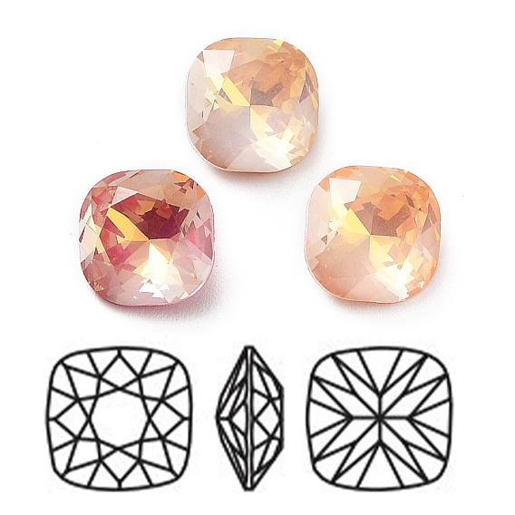 Electroplate K9 Glass Rhinestone Cabochons, Point Back & Back Plated, Faceted, Square