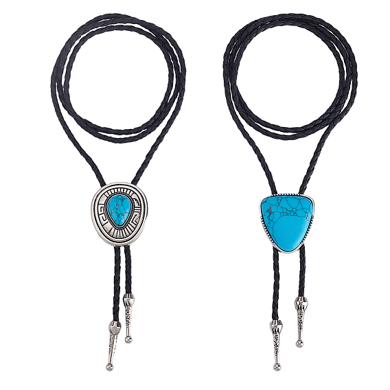 2шт. 2 стильные подвески в виде треугольника из сплава и синтетической бирюзы в стиле бохо, колье-лариата