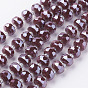 Electroplate Opaque Glass Beads Strands, Pearl Luster Plated, Faceted, Flat Round