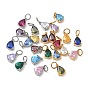304 Stainless Steel Pave Cubic Zirconia Charms, Single Stone Charms, Teardrop Charms, Mixed Color