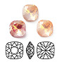 Electroplate K9 Glass Rhinestone Cabochons, Point Back & Back Plated, Faceted, Square