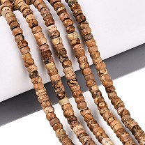 Natural Picture Jasper Beads Strands, Rondelle, Faceted