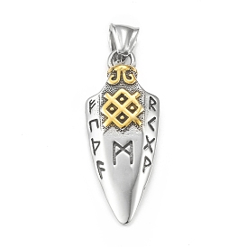 Placage ionique (ip) 304 pendentifs en acier inoxydable, lance avec rune et breloque triple corne