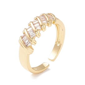 Cubic Zirconia Striped Cuff Ring, Real 18K Gold Plated Brass Open Ring for Women, Cadmium Free & Lead Free