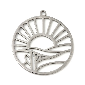 Pendentifs en acier inoxydable, plat et circulaire avec soleil