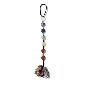 7 Chakra Heart Natural Gemstone Pendant Decoration, Braided Thread and Gemstone Chip Tassel Hanging Ornaments