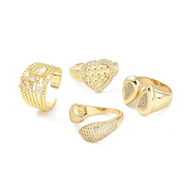 Brass Cuff Finger Rings, with Cubic Zirconia