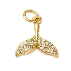 Rack Plating Brass Micro Pave Cubic Zirconia Charms, Cadmium Free & Lead Free, Long-Lasting Plated, Mermaid Tail Shape