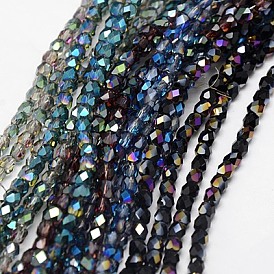 Electroplate Glass Beads Strands, Half Rainbow Plated, Faceted, Cube, 4x4x4mm, Hole: 1mm, about 100pcs/strand, 15.7 inch