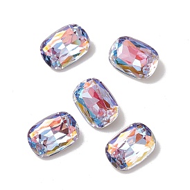 K9 Glass Rhinestone Cabochons, Pointed Back & Back Plated, Octagon Rectangle