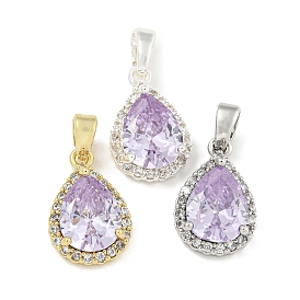 Brass with Cubic Zirconia Charms, Teardrop, Plum