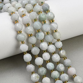 Hilos de cuentas de jadeíta y jadeíta natural de Myanmar, cuentas redondas con corte de estrella, facetados, con granos de la semilla