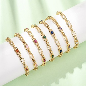 Браслеты-цепочки из овальной латуни с микропаве из кубического циркония, украшенные скрепками, для женщин., реальный 18 k позолоченный, без кадмия и без свинца, стойки покрытие, долговечный