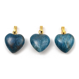 Natural Apatite Pendants, Heart Charms with Golden Tone Brass Snap on Bails