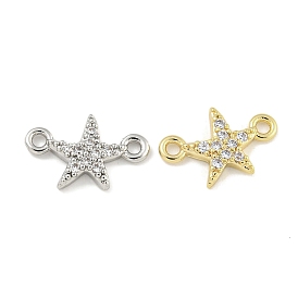 Brass Micro Pave Clear Cubic Zirconia Connector Charms, Star Links