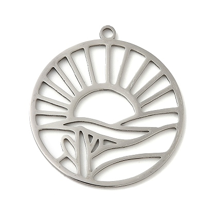 Pendentifs en acier inoxydable, plat et circulaire avec soleil