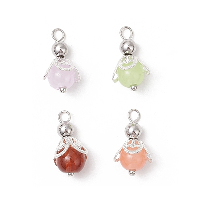 4 шт. 4 цвета, имитация нефрита, подвески из стекла, окрашенные методом выпекания, круглые, с латунной фурнитурой 