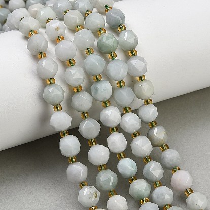 Hilos de cuentas de jadeíta y jadeíta natural de Myanmar, cuentas redondas con corte de estrella, facetados, con granos de la semilla