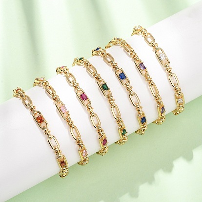 Браслеты-цепочки из овальной латуни с микропаве из кубического циркония, украшенные скрепками, для женщин., реальный 18 k позолоченный, без кадмия и без свинца, стойки покрытие, долговечный