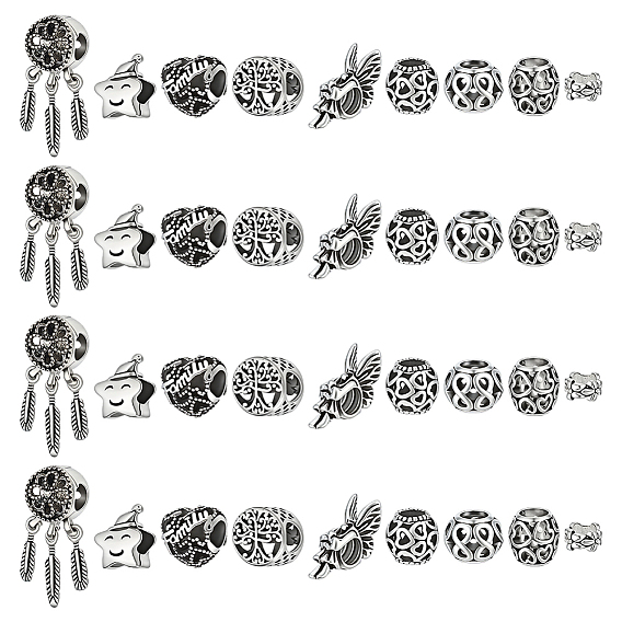 36шт 9 стили сплав европейские бусины, бусины с большим отверстием, разнообразные