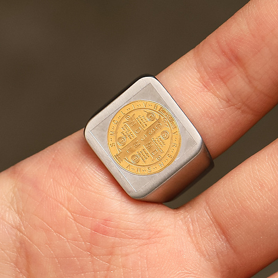 304 Широкие кольца из нержавеющей стали для мужчин, квадрат с крестом святого Бенедикта