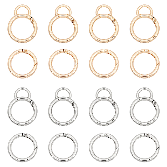 16Pcs 4 Style Alloy Spring Gate Ring, Circle Key Rings, for Handbag Ornaments Decoration