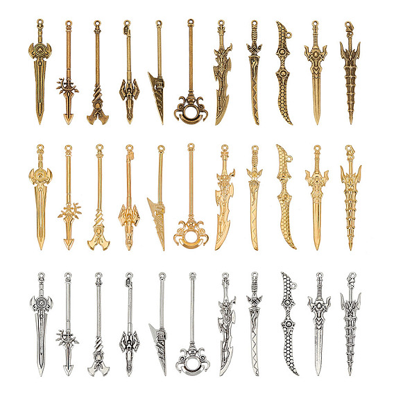 66шт 3 цвета цинковый сплав подвески набор, форма меча