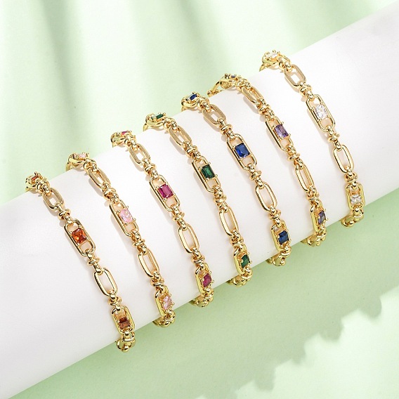 Браслеты-цепочки из овальной латуни с микропаве из кубического циркония, украшенные скрепками, для женщин., реальный 18 k позолоченный, без кадмия и без свинца, стойки покрытие, долговечный