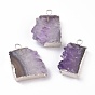 Natural Dyed Amethyst Slice Pendants, Plating Edge, with Brass Findings, Rectangle