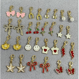 Alloy Enamel & 304 Stainless Steel Pendant Decorations, with Zinc Alloy Lobster Claw Clasps, Golden