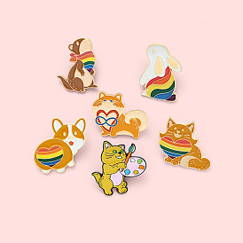 Colorful Animal Badges with Rainbow Design - Cat, Dog and Rabbit Brooches