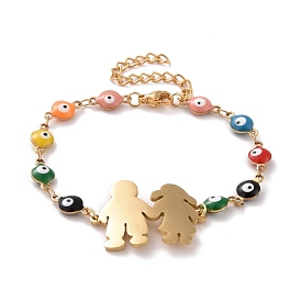 Вакуумное покрытие pvd 304 браслет из нержавеющей стали для девочек и мальчиков с разноцветными эмалевыми цепочками от сглаза для женщин