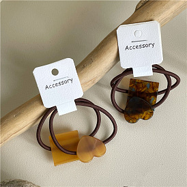 Chic Geometric Square Hair Ties with Heart Charm for Women