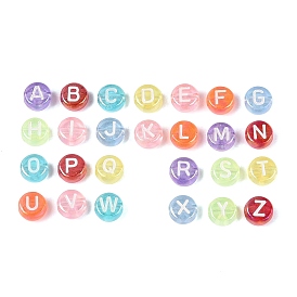 Прозрачные акриловые бусины с цветным покрытием AB, плоские круглые с буквы