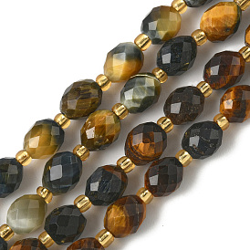 Природных тигровый глаз бисер нитей, граненые, рис, с бисером, окрашенная и подогревом