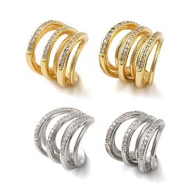 Brass Micro Pave Clear Cubic Zirconia Cuff Earrings for Women, Multilayer Arc