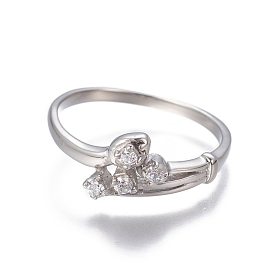 304 Stainless Steel Finger Rings, with Cubic Zirconia, Stainless Steel Color