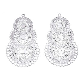 304 Stainless Steel Filigree Pendants, Etched Metal Embellishments, Kaleidoscope Pattern