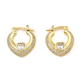 Brass with Cubic Zirconia Hoop Earrings, Long-Lasting Plated, Lead Free & Cadmium Free, Heart