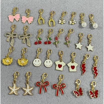Alloy Enamel & 304 Stainless Steel Pendant Decorations, with Zinc Alloy Lobster Claw Clasps, Golden