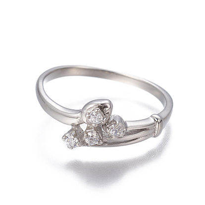 304 Stainless Steel Finger Rings, with Cubic Zirconia, Stainless Steel Color