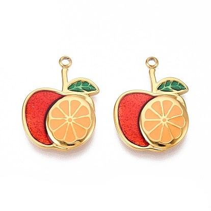 304 подвески из нержавеющей стали, с эмалью, шарм яблоко и апельсин, реальный 18 k позолоченный, ионное покрытие (ip)