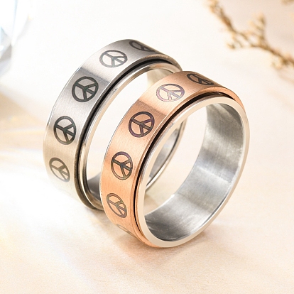 Peace Sign Titanium Steel Rotating Finger Ring, Fidget Spinner Ring for Calming Worry Meditation