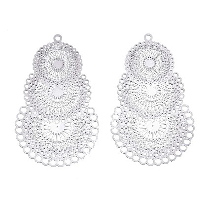 304 Stainless Steel Filigree Pendants, Etched Metal Embellishments, Kaleidoscope Pattern