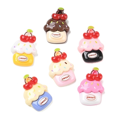 Cabochons alimentaires imitation résine opaque, cupcake aux cerises