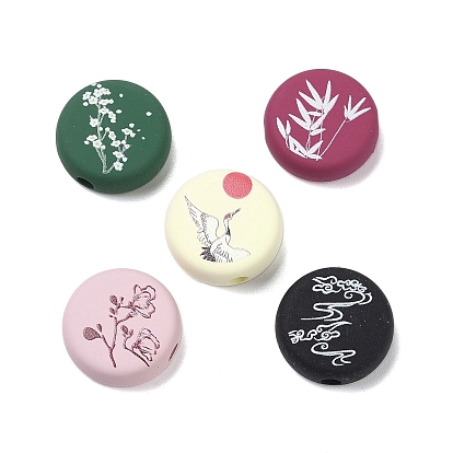 Непрозрачные акриловые бусины, круглые бусины с двухсторонней печатью в китайском стиле, плоско-круглые