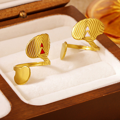 Anillos abiertos de acero inoxidable irregulares para mujer, con esmalte, real 304 k chapado en oro