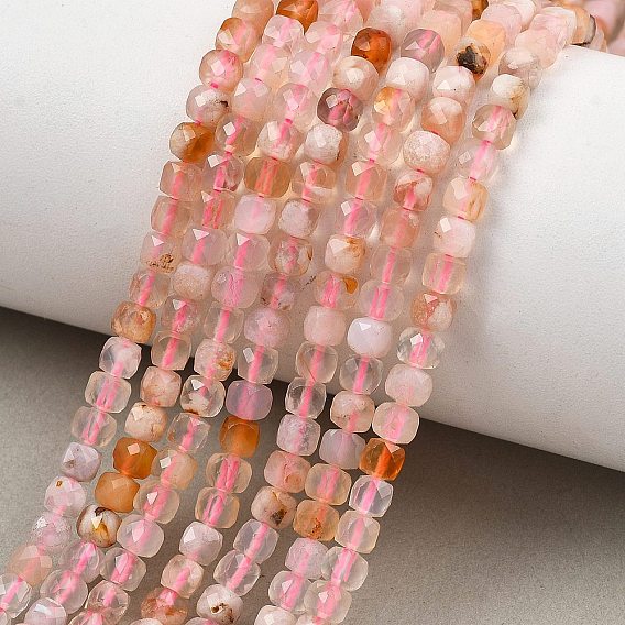 Natural Cherry Blossom Agate Beads Strands, Faceted, Cube