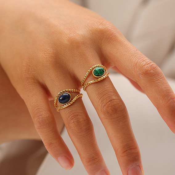 Овальное кольцо с синтетическим драгоценным камнем, манжетное кольцо из нержавеющей стали для женщин, реальный 18 k позолоченный